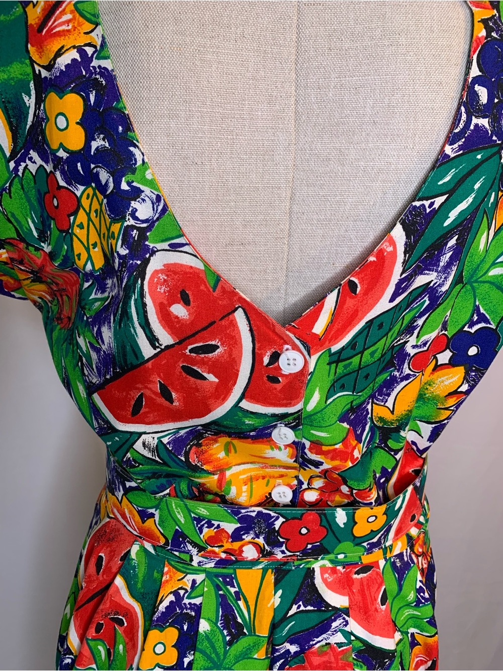 Vintage Carol Anderson Cali. Dress Women’s 11/12 L Fruit Maxi Button USA 80 90s - Picture 8 of 15